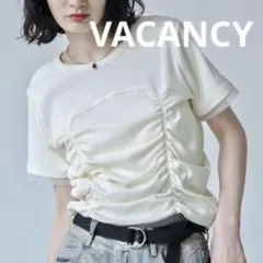 VACANCY ＊ 袖口チュール付き シャーリング トップス 半袖 カットソー