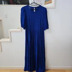 ZARA 半袖ロングワンピース 青 EU 36
