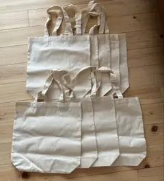 無地コットン製トートバッグ 9枚セットヨコ 約35cm x タテ約36cm