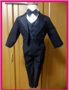 新品・子供服「燕尾服」80cm/5点セット　タキシード・フォーマルブラックスーツ