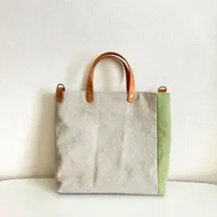 ハンドメイド／8号帆布ミニバッグ　ピスタチオ・亜麻色　No. 2620