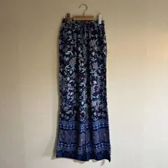 花柄ネイビー ワイドイージーパンツ