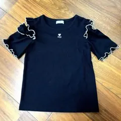 ALGY 肩あき フリル リブTシャツ ブラック 150のサムネイル