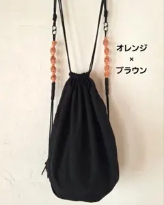 ハンドメイド　ナップサック　リュック　パラコード　ブラック　オレンジ