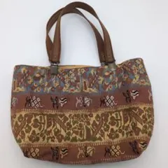 レトロ調 花柄 トートバッグ ショルダーバッグ 2WAY ブラウン系
