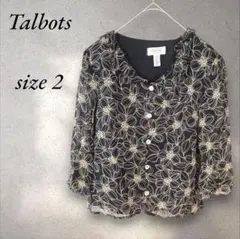 Talbots タルボット シースルー 七分袖 シャツ 総柄 花柄 黒 フリルのサムネイル