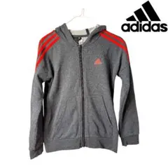 adidas アディダス 3ライン フルジップパーカー グレー×レッド