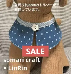 小型犬　可愛い付け襟　スタイ　ブルー水玉　シンプル　お花ボタン　★ハンドメイド