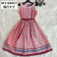 美品✨エムズグレイシー ワンピース シフォン 花柄 リボン Aライン 38