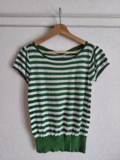 green label relaxing 緑 白 ストライプ 半袖 Tシャツ