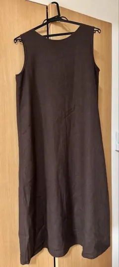 麻　ワンピース　ノースリーブ　ブラウン