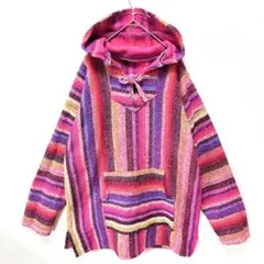 メキシカンパーカー フーディ プルオーバー カラフル ストライプ エスニック