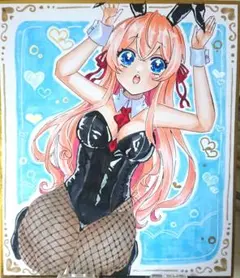 オリジナル手描きイラスト アナログ コピック 色紙 原画 バニーガール
