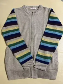 キッズ　ストライプ袖　　　ジップカーディガン