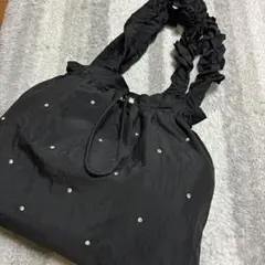 LOWRYS FARM ビーズ装飾 ブラック ナイロン ショルダーバッグ