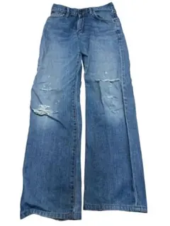 古着 EDWINエドウィン503ストレートデニムパンツ ダメージ加工W30L33