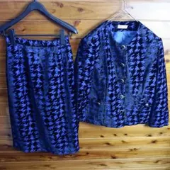 スカートセットアップ　ノーカラージャケット　スカート　千鳥格子柄　９号　M　古着