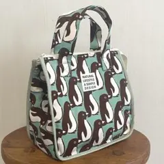 保冷保温お弁当袋　大き目ランチバッグ　ペンギン×ミント　ハンドメイド1003のサムネイル