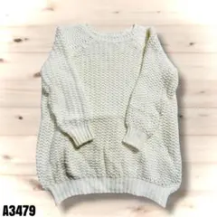 VONDEL 美品 リブ網 ニットセーター アイボリー系 S A3479のサムネイル