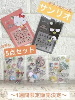 【お得5点セット】ハローキティ・バッドばつ丸他♡ネイルシール＆ぷっくりシール各種