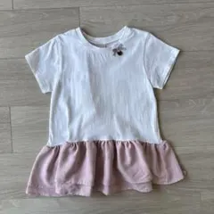 プティマイン　フリル　Tシャツ　半袖カットソー　ピンク　ホワイト　120
