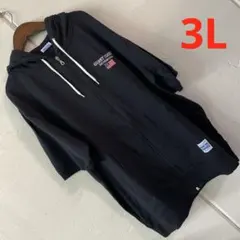 3LサイズメンズCOSBYスウェット半袖フルジップパーカー　ブラック