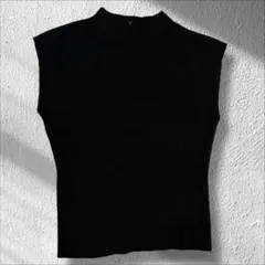 ◇美品　リブニット　ノースリーブ　プルオーバー　モックネック　ブラック　L
