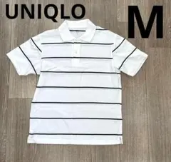 UNIQLO　メンズ　ホワイト/グリーン ボーダー　半袖ポロシャツ 　 M
