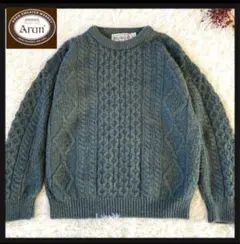 aran craft ショールカラーカーディガン アランニット グリーン XL 