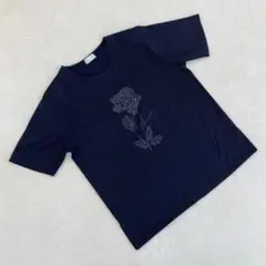 Venticello Tシャツ ネイビー 花柄プリント クルーネック 半袖