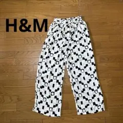 H&M 幾何学柄 プリーツ ワイドパンツ EUR36 モノトーン