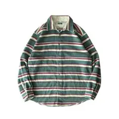 BENETTON ベネトン L/S ウールシャツ ボーダー グリーン XL相当