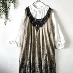 PQ『M』エキゾチック 花柄 レース グレー ノースリーブ チュニック