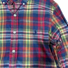 ポロラルフローレン 長袖 インディアンマドラス チェック柄シャツXS メンズ刺繍