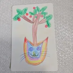 猫と木　子供が書いた絵　りんごの木