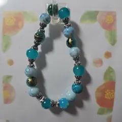 青色系マーブルビーズブレスレット 18cm《推しカラーにいかがですか！》