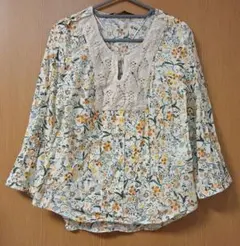 ZARA BASIC　花柄　イエロー　ロールアップ　刺繍　デザイン　シャツのサムネイル