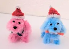 クリスマス　モールアート　犬　カラフル　2匹セット　ドール　ピンク　青