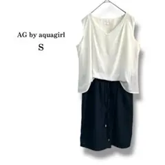 美品【Aquagirl】雪紡拼接洋裝 裹身裙式傘裙 亞麻風