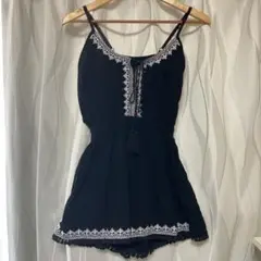 刺繍入りオールインワン ブラック Ｓ