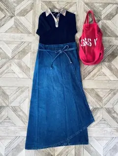 ヴィンテージ SISLEY シスレー デニム マキシスカート ラップスカートのサムネイル