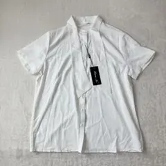 白 半袖シャツ　Ｍ相当 2XL ボウタイ付き ビジューボタン トップス