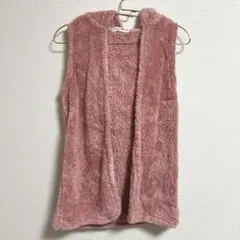 Knit Works 【 M 】フード付きベスト ふわふわ もこもこ ピンク