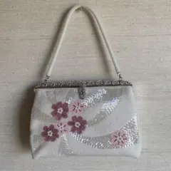 ビーズ刺繍の和装用バッグ 鏡 ティッシュ入れ付き