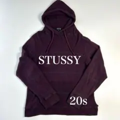Stüssy OLD y2k ワッフル　ニット フーディ バーガンディ　黒タグ