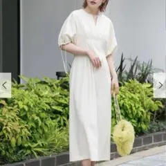 ドロストスリーブウエストタックワンピース