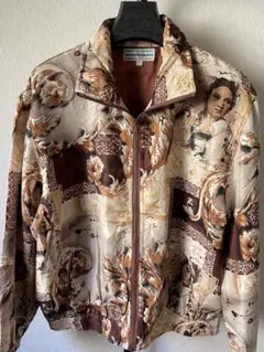 90's「Vintage」Silk 100% 総柄 ハイネック 幅広 短丈