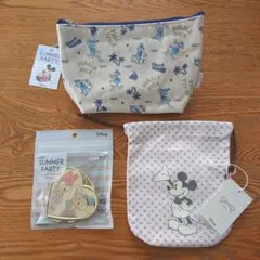 新品★ディズニー ドナルドポーチ・ミッキー巾着・ドナルド&デイジーミラーセット