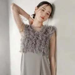 美品 チュール ボリューム フリル ベスト シアー トップス ワンピース