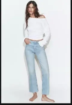 TRF ダメージ加工ワイドレッグハイウエストジーンズ ZARA ザラ 32